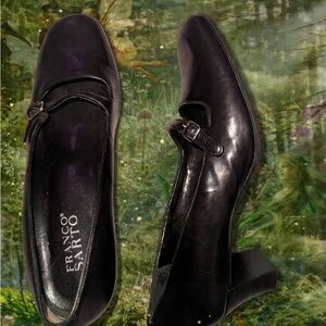 Franco Sarto Black Leather Mary Jane Block Heel Pumps